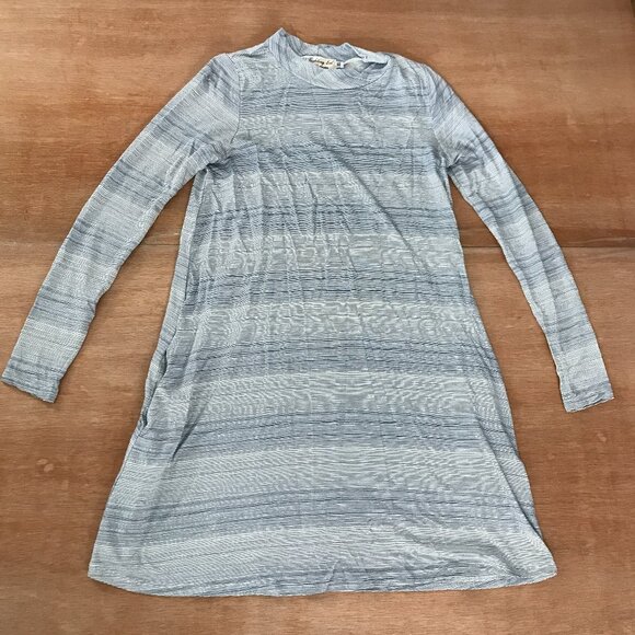 Fighting Eel Shirt Dress Mini Dress Women Size XS Gray Striped Pockets Mock Neck - Picture 1 of 12